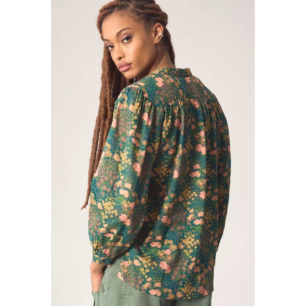 Birds of Paradis by Trovata Bailey Blouse Woodbine Cluster Floral Ramie Cotton - Picture 4 of 7